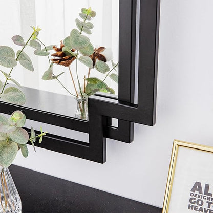 28" x 40" Black Wall Mirror for Decor, Large Bathroom Mirror with Geometric Metal Frame, Modern Rectangular Mirror for Entryway, Dining Room, Fireplace