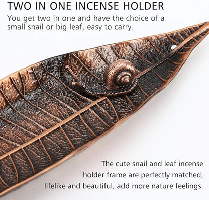 Accmor Incense Holder Set, Leaf and Snail Incense Burner, Incense Ash Catcher, Incense Sticks Holder for Counters, Meditation Room, Yoga, Home, Office, Red Copper