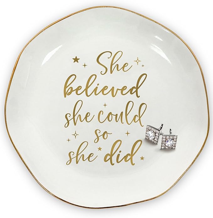 OASSIE Graduation Gifts for Her - 4"x4" Round-Shaped Ceramic Jewelry Dish Tray - Christmas Thank You Inspiration College High School Graduation Gifts for Her Friends Sister Women