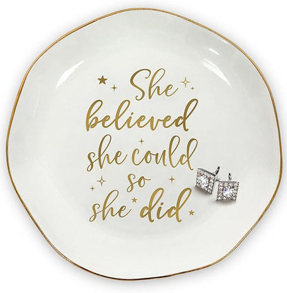 OASSIE Graduation Gifts for Her - 4"x4" Round-Shaped Ceramic Jewelry Dish Tray - Christmas Thank You Inspiration College High School Graduation Gifts for Her Friends Sister Women