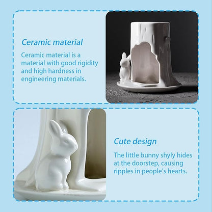 Ceramic Essential Oil Burner Wax Melt Burners,Aromatherapy Aroma Burner,Ceramic Tea Light Candle Holder,Oil Diffuser for Home Bedroom Decor,4.5 Inches,White Rabbit,1 Piece