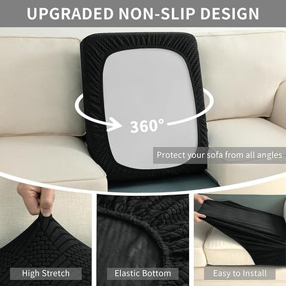 Easy-Going Waterproof Couch Cushion Covers for Couches and Sofas, Stretch Jacquard Sofa Seat Cover Replacement for Dogs, Pets & Kids, Durable Furniture Protector for Sofa Cushions, Black