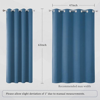 DUALIFE Midnight Blue Curtains 63 Inch Length for Boys Kids Room 2 Panel, Grommet Boho Curtains for Bedroom, Dark Denim Blue, 52 by 63 Inch