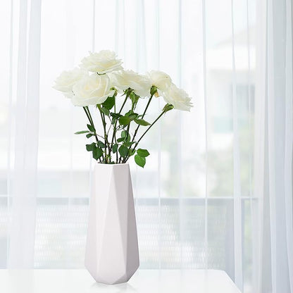 D'vine Dev 11 Inch Snow White Ceramic Vase, Geometric Handmade Craft Flower Vase with Design Box Packaged, VS-GM-SW-11