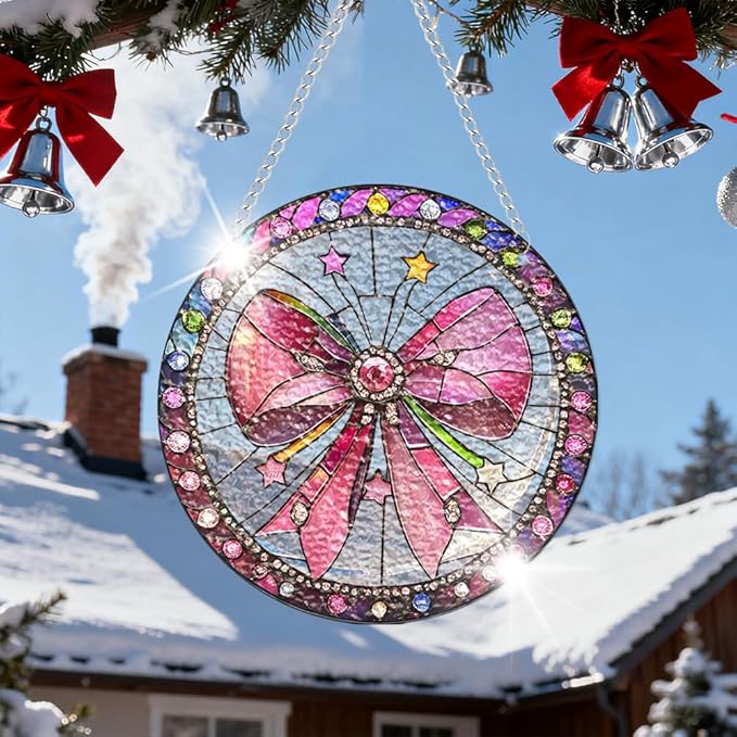 Chrismas Acrylic Stained Glass Window Hanging,Sun Catcher Decor Stained Panel Hangings Wall Art Decor, best christmas gifts 2026 8x8inch (SCL003 Bell)