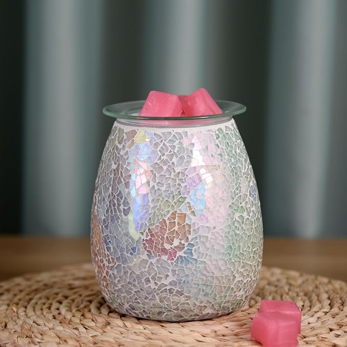Dicimi Glass Wax Melt Heater, Candle Heater, Mosaic Electric Fuel Burner - Incense Wax Cube Melting and Burner - Home Electric Air Freshener Art Present (Light Color)
