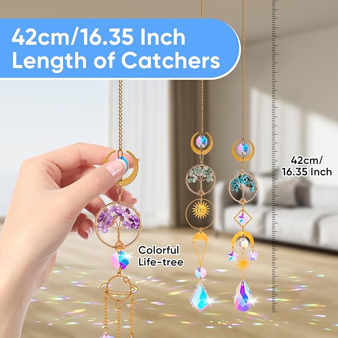 6 PCS Crystal Suncatchers for Window Hanging, Sun Catchers Indoor Window Garden Hanging with Crystals Prism Light Catcher,Tree of Life Crystal Suncatcher for Indoor Outdoor Home Garden Party Decor