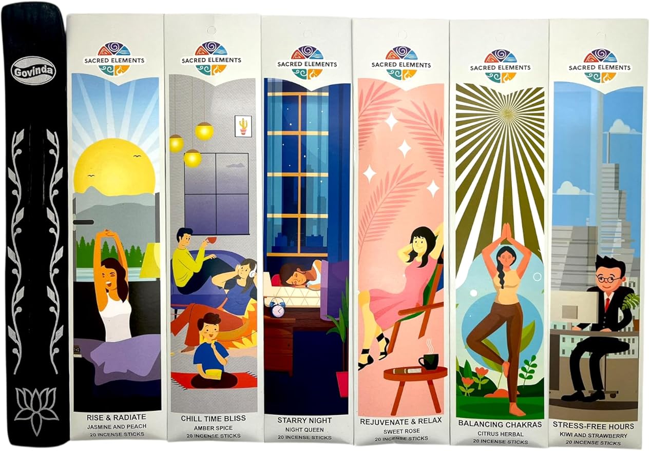 Incense Sticks Variety Pack #-120 Insence-Sticks (6 Incents x 20 Insense) + Incense Stick Holder Bundle with 6 Themed Fragrances (Balanced Living)