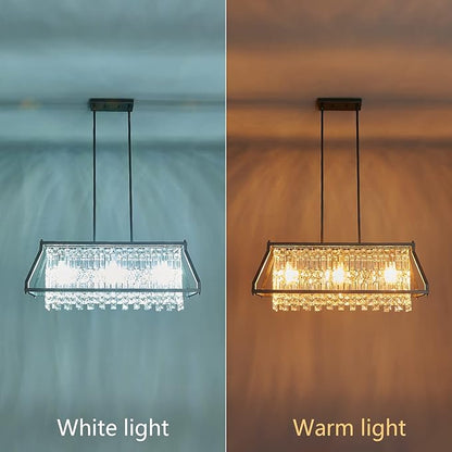 LMQNINE Chandeliers for Dining Room, 3-Light Trapezoidal Industrial Dining Room Light Fixture Farmhouse Chandelier Crystal Pendant Lights Kitchen Island Living Room (Black 30.7 inch)