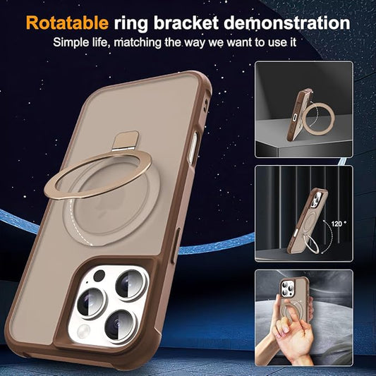 Compatible with iPhone 16 Pro Case with Invisible Magnetic O-Ring Stand Military-Grade Translucent Case for iPhone 16 Pro 6.3" [Compatible with Mag-Safe][Great Grip Feeling],Desert Brown