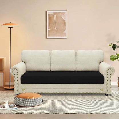 MAXIJIN Velvet Stretch Couch Cushion Covers Soft Sofa Cushion Cover Replacement Sofa Seat Cushion Slipcovers Furniture Protector with Elastic Bottom (1 Piece Sofa Cushion Cover, Black)