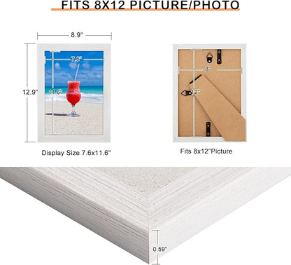 8x12 Picture Frame Rustic White, Distressed 12x8 Picture Frame, Pic Hanging Poster Frame, 8 by 12 Gallery Family Portrait Wall Photo Frame Horizontal and Vertical Display for Wall Hanging/Tabletop