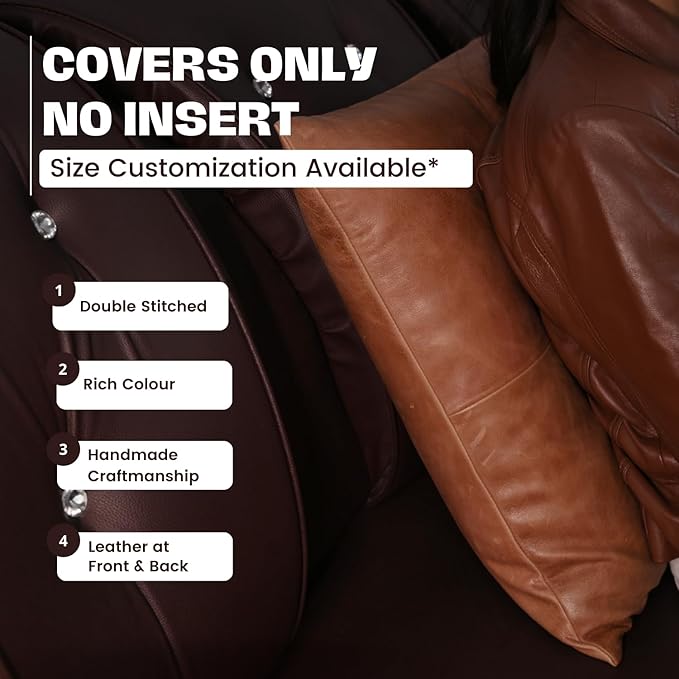 D DOLLY LAMB Lambskin Leather Pillow Cover - Sofa Cushion Case - Decorative Throw Covers for Living Room & Bedroom, 16x16 Inches - Antique Brown Plain