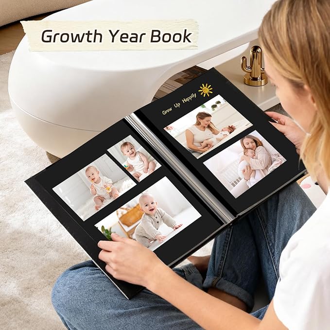RECUTM Scrap Book Photo Albums 30 Pages for Multiple Photo Sizes 4x6 5x7 8x10 Handmade Self Adhesive Pages Button Grain Leather Scrapbook Baby Family Wedding Anniversary Photo Book (White)