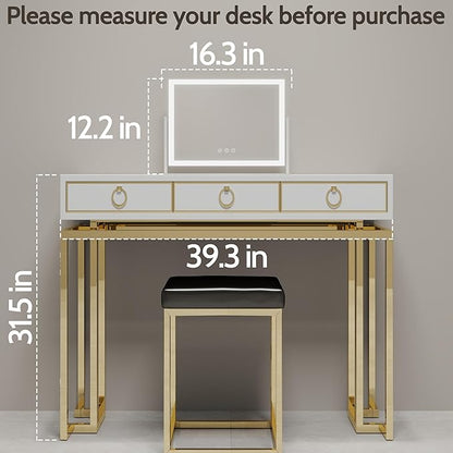 ROLOVE Lighted Makeup Mirror 16.3"x12.6", Hollywood Vanity Mirror with 10X Magnifier, 3 Color LED Lighting Modes, Smart Touch Control & 360° Rotation, Tabletop Makeup Mirror (White, Gift Ready)