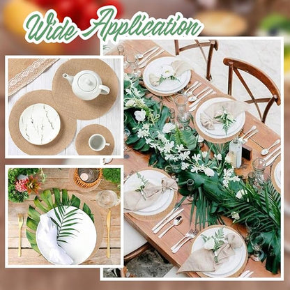 52pcs Round Burlap Placemats 12 Inch Reusable Woven Placemats Heat Resistance Natural Jute Boho Rustic Farmhouse Holiday Table Mats for Dining Tables Parties Restaurants Indoor Outdoor