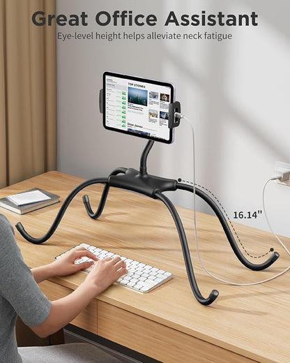 SAIJI iPad Stand, Adjustable Ergonomic Tablet Holder for Bed, Kindle Stand for Reading in Bed Fit for Tablet, Phone, Kindle, Portable Monitor, Switch and More 4.7"-17.3" Devices (Black)