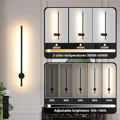 LED Wireless Wall Sconce with Remote Control, Dimmable/350° Rotate/Timing/USB Rechargeable Battery Powered Indoor Wall Lamps, 23.6 inch Black Wall Lights Set of Two for Hallway, Living Room, Bedroom