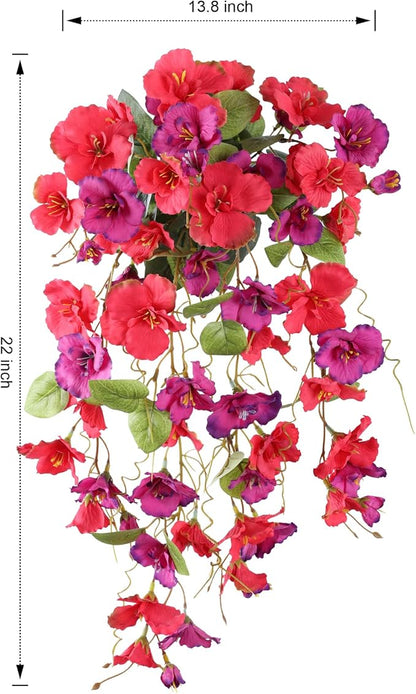 Fake Hibiscus Artificial Hanging Flowers Plants for Outdoors Spring Decoration, 4pcs Silk Hibiscus Vines Realistic UV Resistant Faux Flowers for Outside Planter Porch Patio Yard Wedding Party, Mix