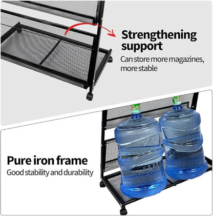 floor magazine rack brochure display stand for offices and public reception area，literature rack with 4 Universal wheels (59"×27"×14")