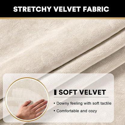 PrinceDeco Stretch Velvet Couch Cushion Covers for Individual Cushions Sofa Cushion Covers Seat Cushion Cover, Sofa Covers Washable, Cushion Sofa Covers for Sectional Couch - Ivory