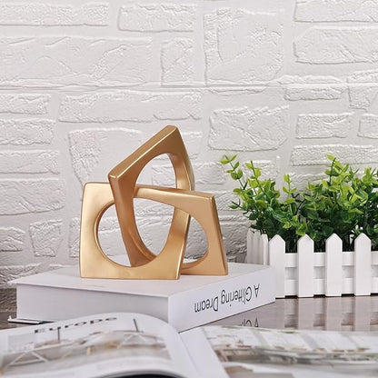 Modern Geometric Cube Decorations - Gold Knot Statues for Home, Bookcase, Tabletop, Console, Entryway & Dining Table Centerpieces