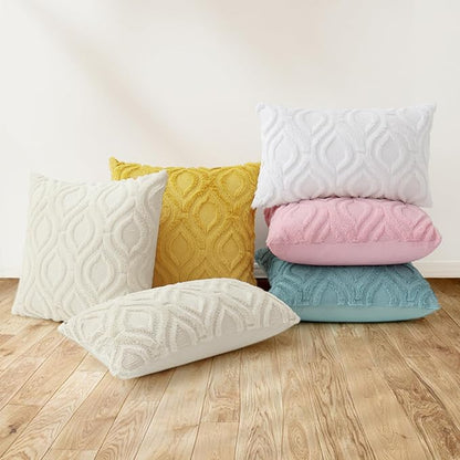 decorUhome Spring Euro Sham Throw Pillow Covers 22x22 Inch Set of 2, Soft Plush Faux Wool Light Pink Solid Couch Pillow Covers, Accent Farmhouse Neutral Square Pillow Cases for Sofa Bed Living Room