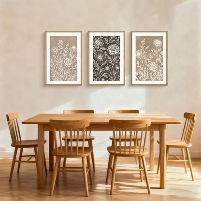 Aryroi Neutral Boho Flower Framed Canvas Wall Art Set,Vintage Rose Peony Wildflower Wall Decor,Modern Natural Brown Black Floral Botanical Artwork For Living Room, Bedroom,Farmhouse-24 x36 x3