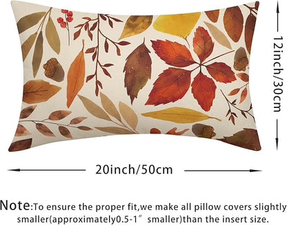 Fall Leaf Lumbar Pillow Covers 12x20 Set of 2 Brown Beige Maple Leaves Autumn Harvest Throw Pillow Cases Zipper Outdoor Decorative Cushion Cover Rustic Decoration Farmhouse Home Sofa Couch Bed Decor