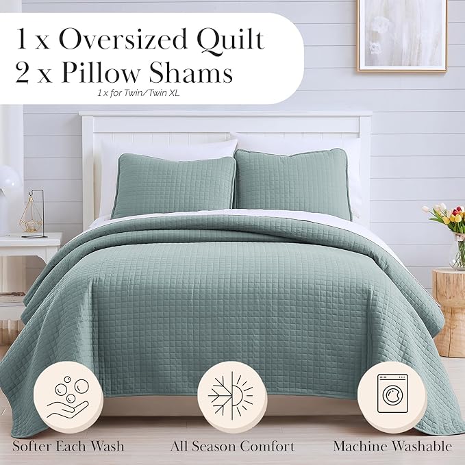 Southshore Fine Living, Inc. Quilts, Queen Size/Full Quilt Bedding Set, Stain & Pet Hair Resistant Bedding, Coverlet Full/Queen Size Bedspread, Soft Microfiber with 2 Pillow Shams, Steel Blue (Teal)