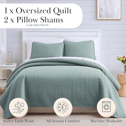 Southshore Fine Living, Inc. Quilts, Queen Size/Full Quilt Bedding Set, Stain & Pet Hair Resistant Bedding, Coverlet Full/Queen Size Bedspread, Soft Microfiber with 2 Pillow Shams, Steel Blue (Teal)