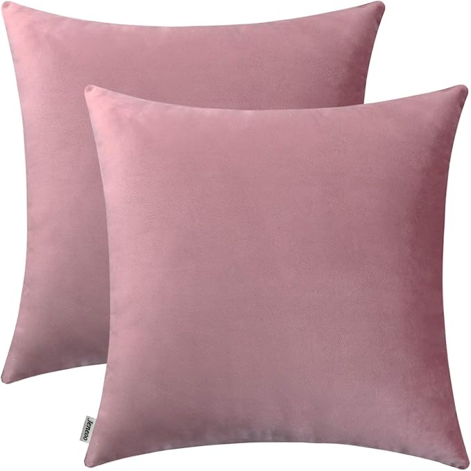 Jeneoo Velvet Throw Pillow Covers 16x16 Inch 2 Pack, Super Soft Thick Decorative Square Cushion Cases for Sofa Couch Bedroom Car, Dusty Rose