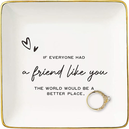 Friendship Gift for Best Friend,Bestie,Sister,Birthday,Christmas Gift Thank you Present,Colleague New Job,Leaving,Promotion Present-Ceramic Jewelry Tray Trinket Holder Ring Dish