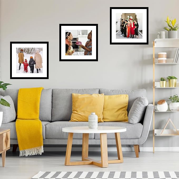 18x18 Picture Frame Set of 2 Black with 14x14 Mat, Display Photo 14x14 with Mat or 18 x 18 Without Mat, Wall Hanging Large 18x18 Poster Frame with Shatter Resistant Plexiglass, 2 Pack, Black