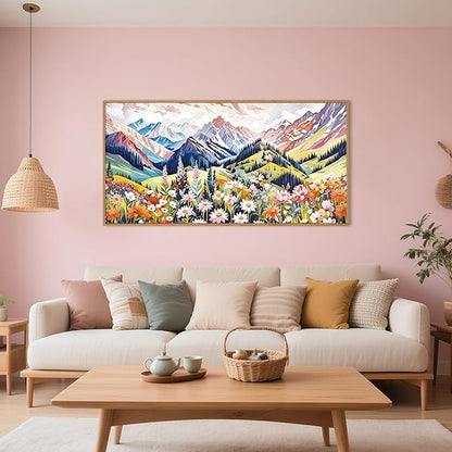 Aryroi Large Colorful Floral Mountain Scenery Framed Canvas Wall Art,Abstract Woodland Wildflower Wall Decor,Brilliant Nature Botanical Landscape artwork for Living Room, Bedroom, Office-40 x20 x1