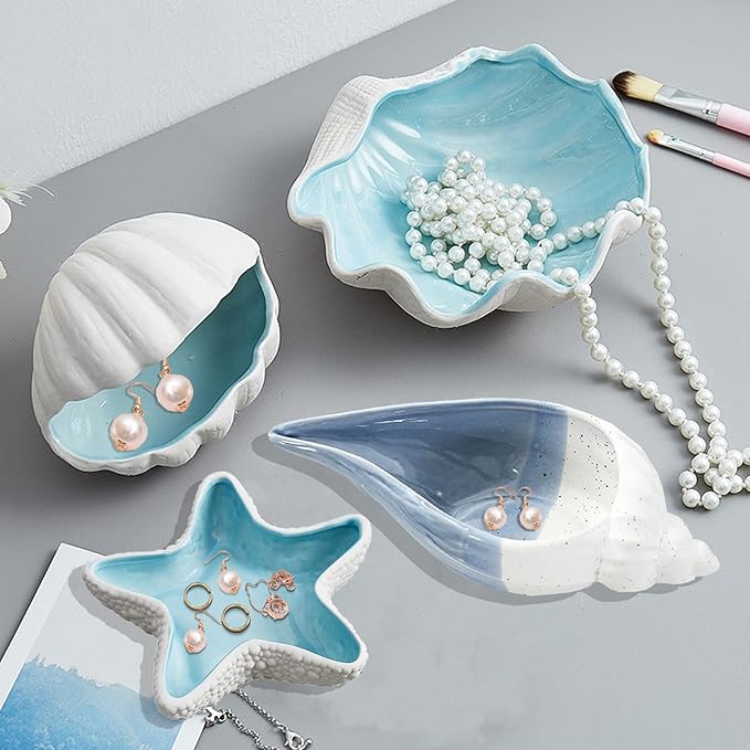 Conch Jewelry Plate Dish Key Holder for Table Jewelry Dish Jewelry Holder Trinket Tray Candy Storage Holder Earring Dish Small Key Bowl for Entryway Table Home Party Decor (I STYLE)