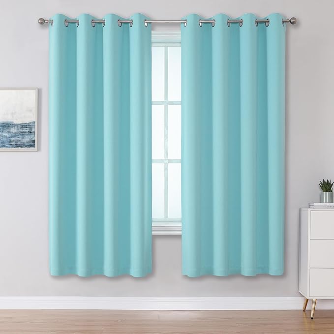 DUALIFE Aqua Curtains for Living Room Bedroom Light Blocking Window Curtains Triple Weave Room Darkening Curtain Panels Thermal Insulated Grommet Top 52X72