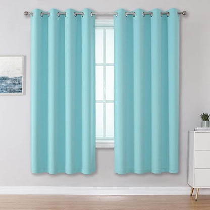 DUALIFE Aqua Curtains for Living Room Bedroom Light Blocking Window Curtains Triple Weave Room Darkening Curtain Panels Thermal Insulated Grommet Top 52X72