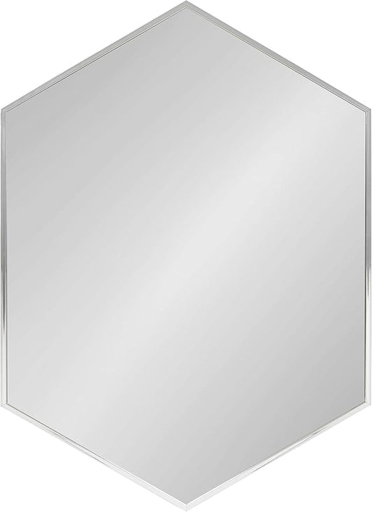 Kate and Laurel Rhodes Modern Hexagon Wall Mirror, Silver Chrome, 31x22-Inches