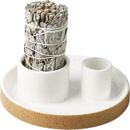 Ceramic Smudge Tray, 2 in 1 Smudging Bowl, Sage Holder, Palo Santo Holder, Incense Holder for Sage and palo Santo, Ideal for Smudging Meditation Yoga Room, Simple, Sturdy, Terracotta