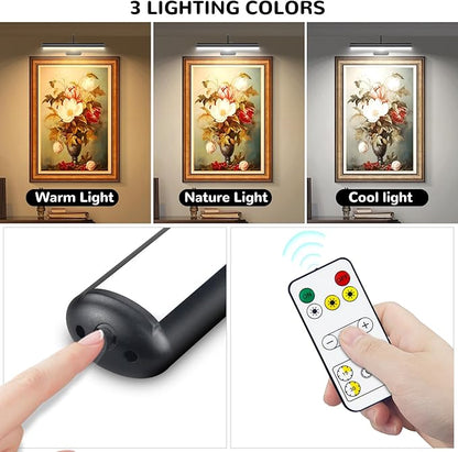 2Pack-Dimmable Picture Lights with Timer Controller for Wall Sconce Lamps,Art Painting Light for Home Office Gallery, 5000mAh Rechargeable Battery Operated Wall Light for Display Portrait Frame-Black
