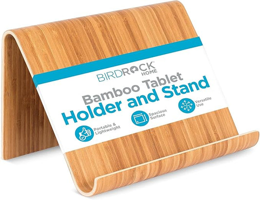 Sofia + Sam Bamboo Tablet Holder and Stand - Natural Wood - E-Readers, Smartphones - Kitchen Tabletop Organizer - Portable Stand for Books, Cookbooks, and Devices