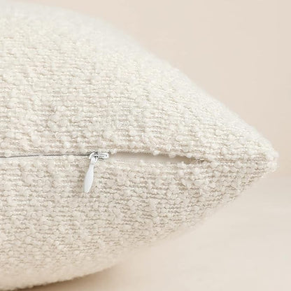 Jeneoo Ivory Decorative Square Thick Accent Throw Pillow Covers Fine Textured Boucle Couch Cushion Cases for Sofa Decor, Set of 2, 20 x 20 Inch