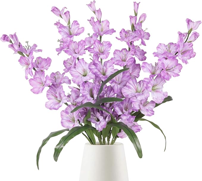 IPOPU Purple Artificial Gladiolus Flowers 5PCS Lavender Flowers Artificial Gladiolus 33" Long Stem Artificial Flowers for Tall Vase Wedding Home Party Table Floral Arrangement (Light Purple)