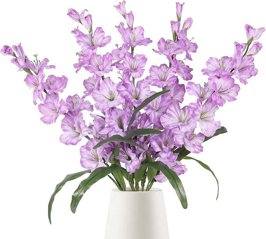 IPOPU Purple Artificial Gladiolus Flowers 5PCS Lavender Flowers Artificial Gladiolus 33" Long Stem Artificial Flowers for Tall Vase Wedding Home Party Table Floral Arrangement (Light Purple)