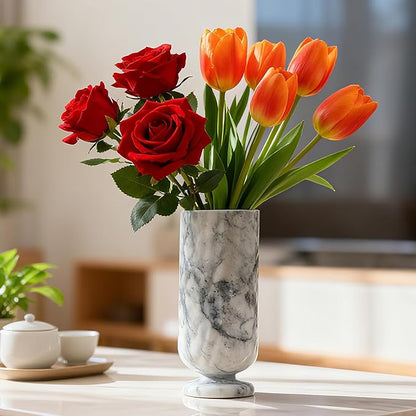 ZHOUYUESTONE Marble Vase, Hand-Carved Stone Vase for Home Decor, Artisanal Centerpiece for Farmhouse, Table, Bookshelf, Mantel, Living Room, Office, Kitchen - Classical & Rustic
