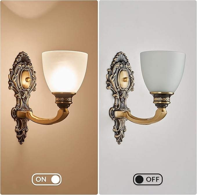 NOXARTE 2 Pack Vintage Wall Sconce Brass Wall Mounted Light Ceiling Fixture with Milk White Glass Shades for Living Room Bedroom Hallway