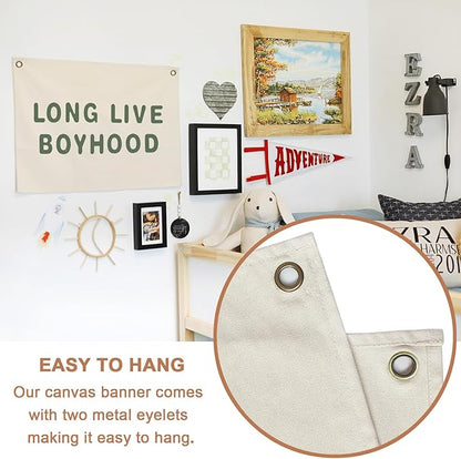 Canvas Banner Hanging Flag Banner for Nursery and Playroom Wall Décor for Kids Trendy Room Décor for Boys and Girls (Boyhood-olive)
