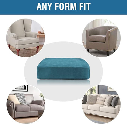 H.VERSAILTEX Velvet Stretch Couch Cushion Cover Plush Cushion Slipcover for Chair Loveseat Sofa Cushion Furniture Protector Seat Cushion Sofa Cover (2 Piece Medium Sofa Cushion Covers, Peacock Blue)