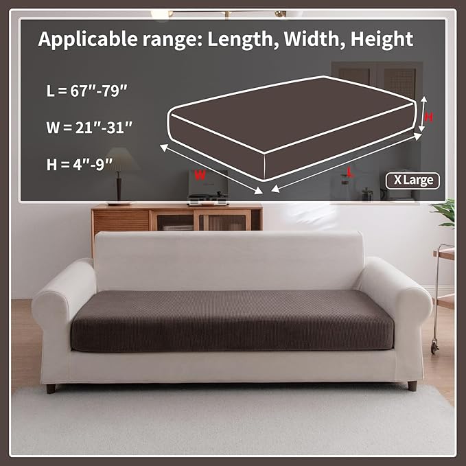 Sectional Couch Covers, Wear Resistant Stretch Sofa Covers Washable Soft Couch Cushion Covers Anti Slip Furniture Protector Sofa Slipcovers for Pets (1 Piece Oversized Sofa Cushion, Brown)